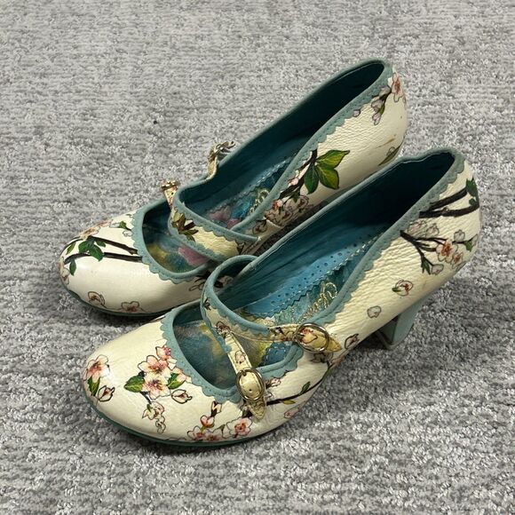 Irregular Choice Shoes - Irregular Choice Heels Womens US 7 Floral EU38 Maryjane’s Leather Cream Shoes